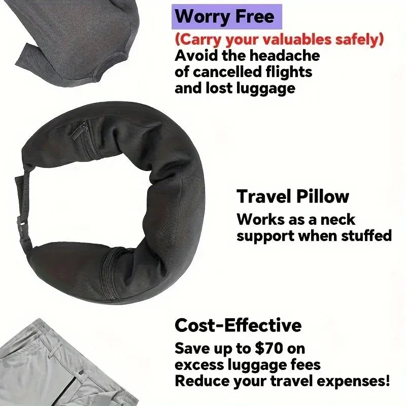 3-in-1 Travel Neck Pillow with Clothes Storage